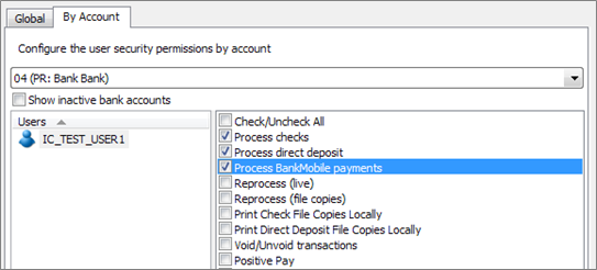 The By Account tab showing the list of users who have permission to access the selected account.